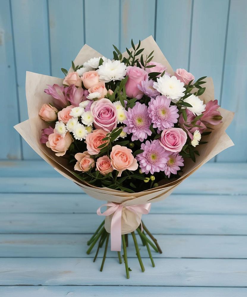 Букет цветов из: Хризантемы, Розы и Альстромерии в Покровском Ростовской области