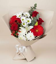 Букет цветов из:  Розы, Хризантемы, Герберы и Лилии в Покровском Ростовской области