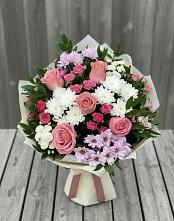 Букет цветов из:  Альстромерии, Гвоздики, Розы и Хризантемы в Покровском Ростовской области