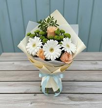Букет цветов из:  Герберы, Розы и Хризантемы в Покровском Ростовской области