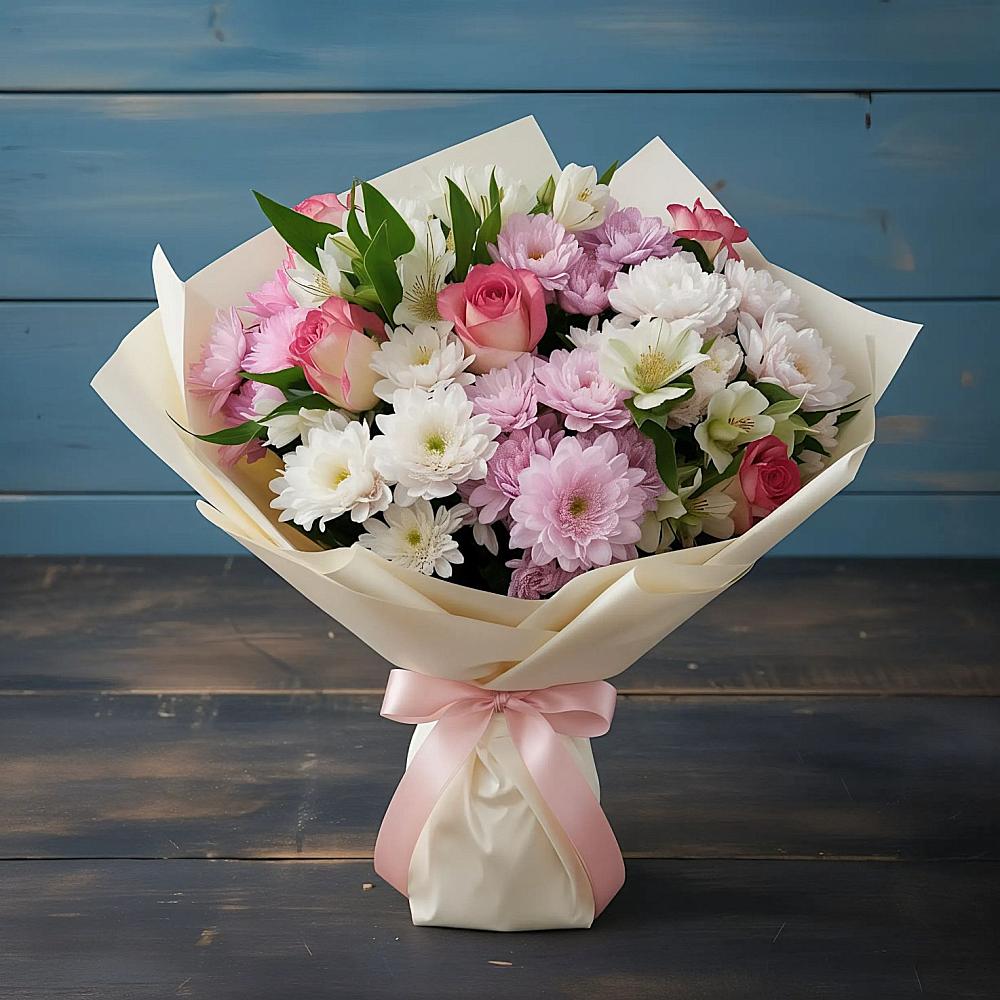 Букет цветов из: Хризантемы, Альстромерии и Розы в Покровском Ростовской области